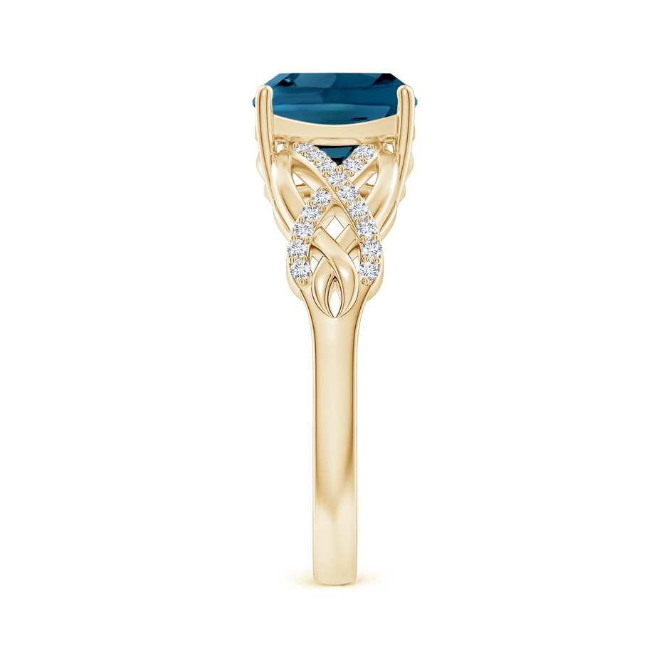 8mm AAAA Criss Cross Shank Cushion London Blue Topaz Engagement Ring in Yellow Gold side-2