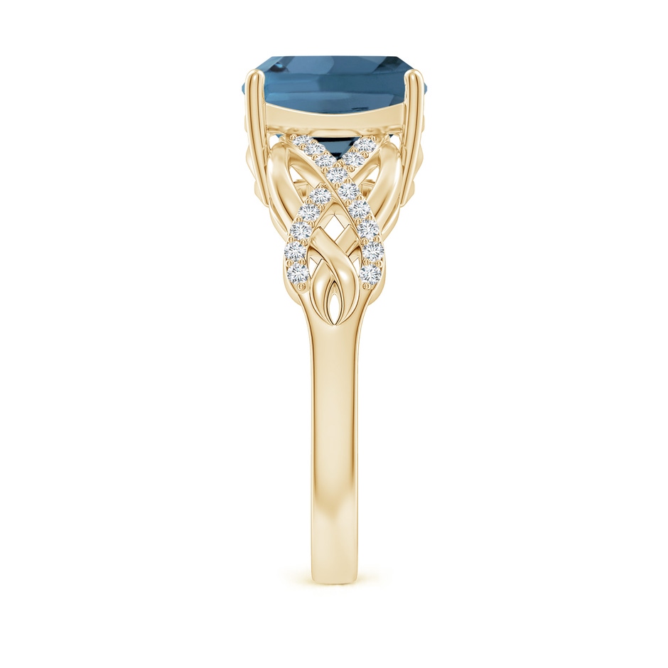 9mm A Criss Cross Shank Cushion London Blue Topaz Engagement Ring in Yellow Gold side-2