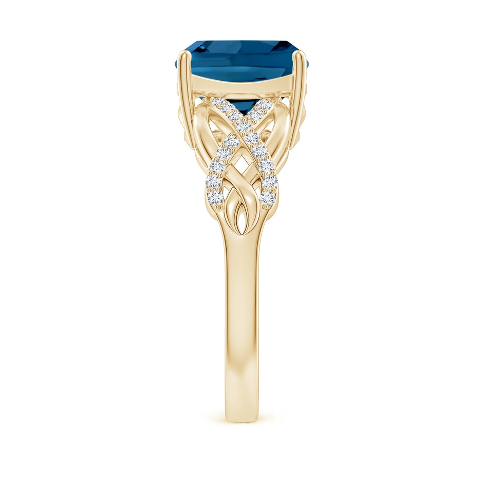 9mm AAA Criss Cross Shank Cushion London Blue Topaz Engagement Ring in Yellow Gold side-2