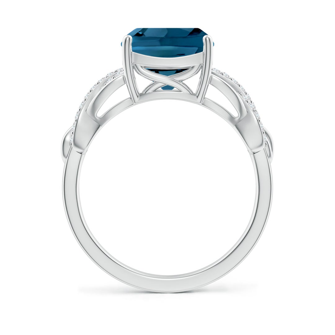 9mm AAAA Criss Cross Shank Cushion London Blue Topaz Engagement Ring in White Gold - side 2