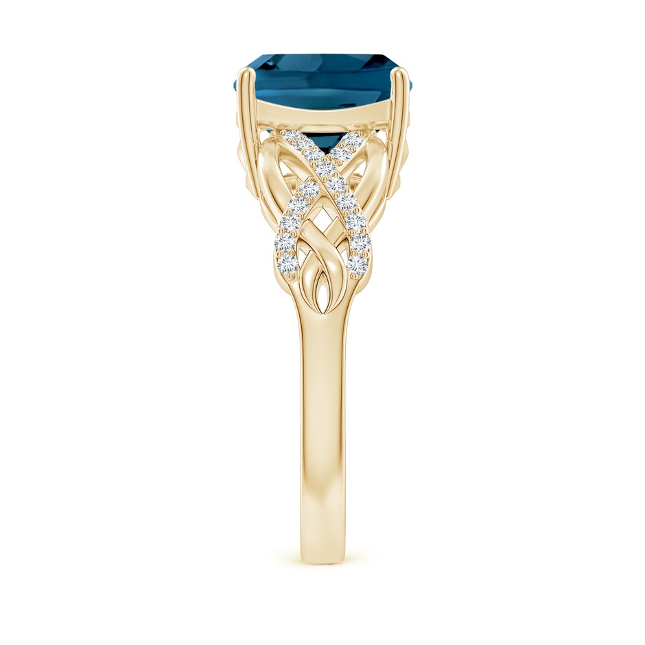 9mm AAAA Criss Cross Shank Cushion London Blue Topaz Engagement Ring in Yellow Gold side-2