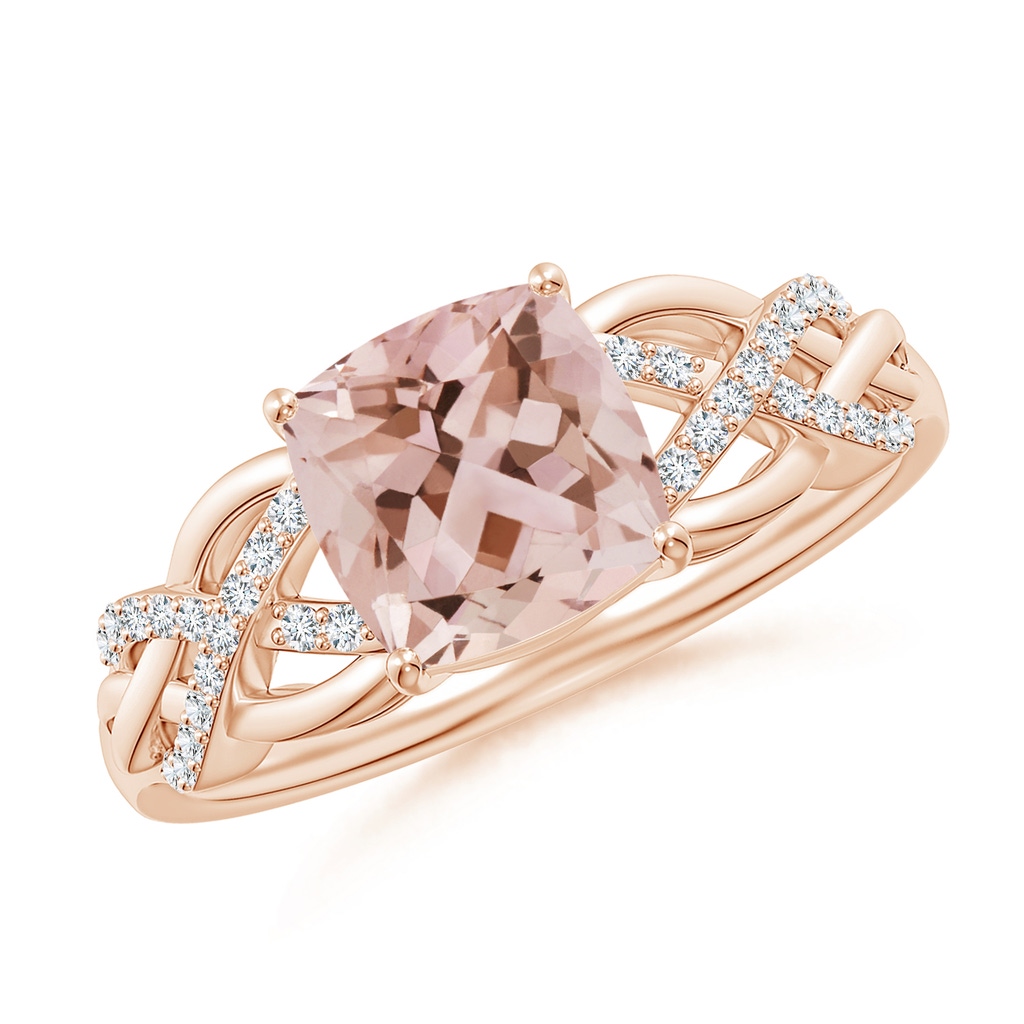 7mm AAA Criss Cross Shank Cushion Morganite Engagement Ring in Rose Gold