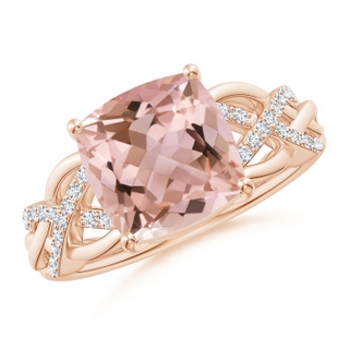 9mm AAAA Criss Cross Shank Cushion Morganite Engagement Ring in Rose Gold