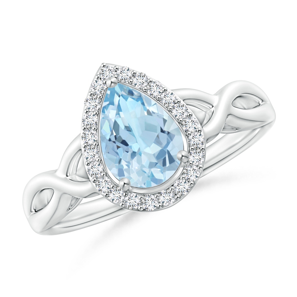 8x6mm AAA Pear-Shaped Aquamarine Halo Criss Cross Ring in White Gold