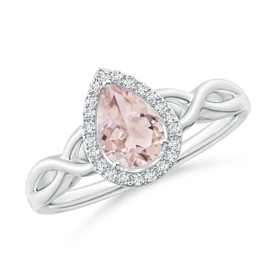 7x5mm A Pear-Shaped Morganite Halo Criss Cross Ring in P950 Platinum 