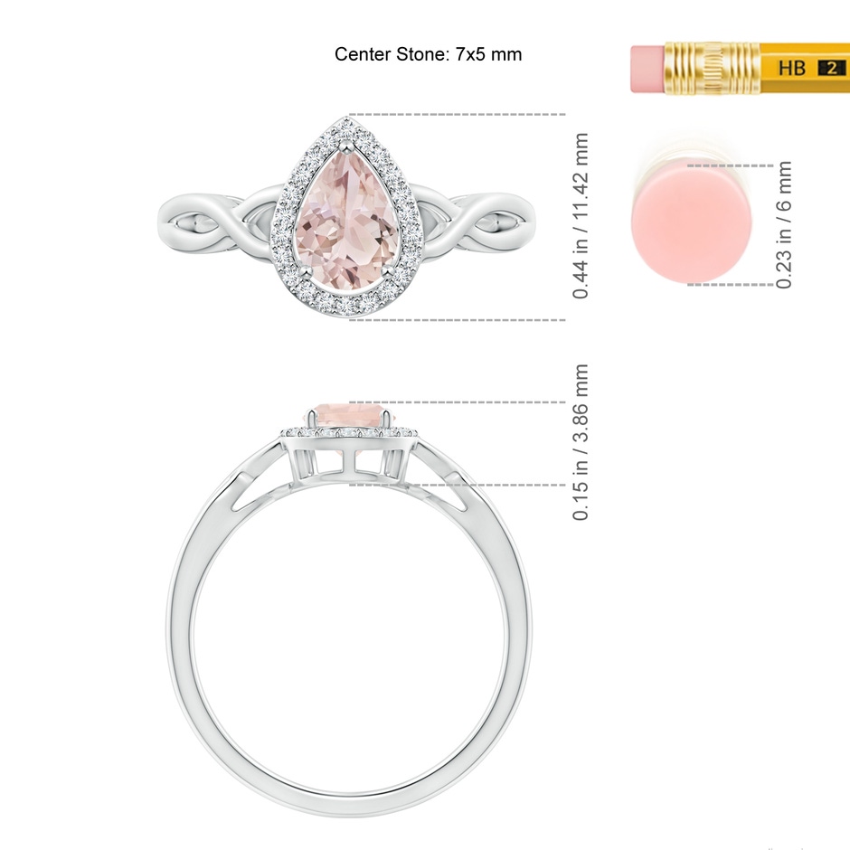 7x5mm A Pear-Shaped Morganite Halo Criss Cross Ring in P950 Platinum ruler