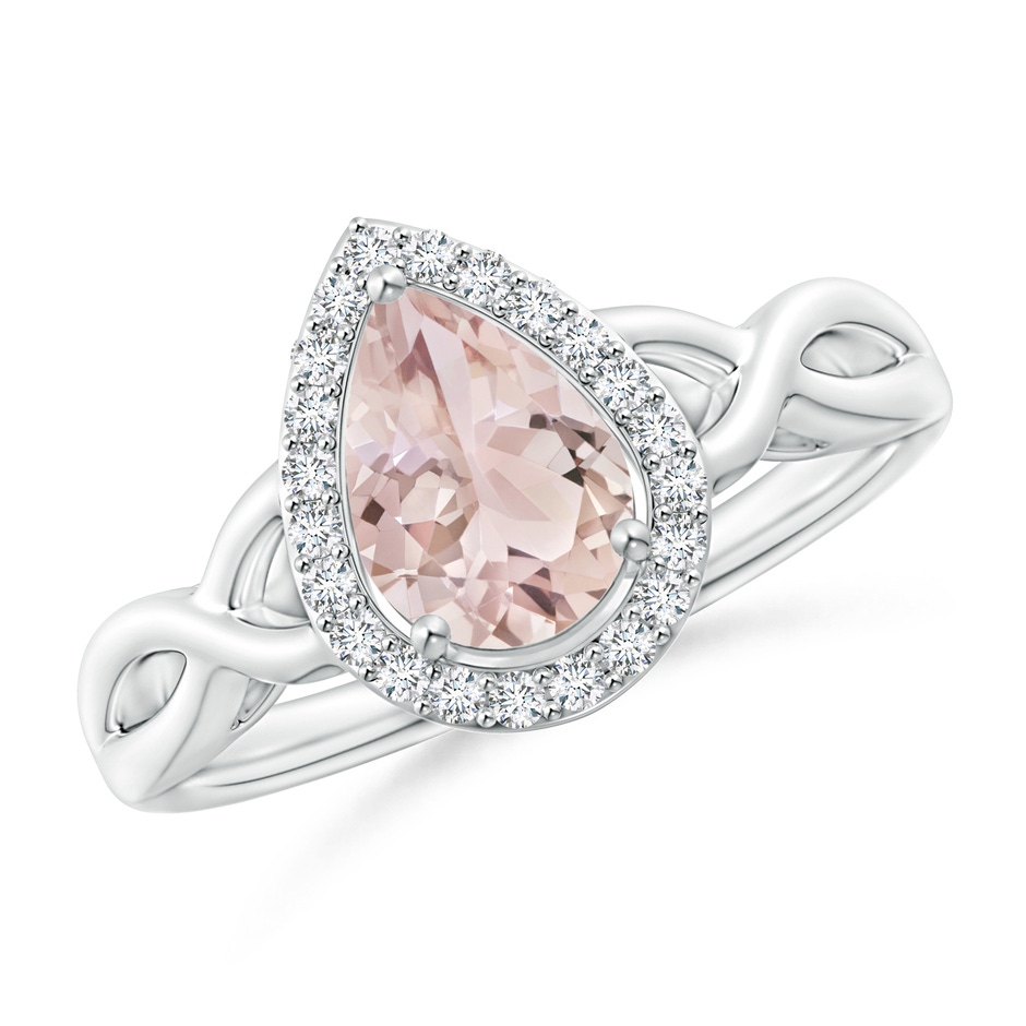 8x6mm A Pear-Shaped Morganite Halo Criss Cross Ring in White Gold 