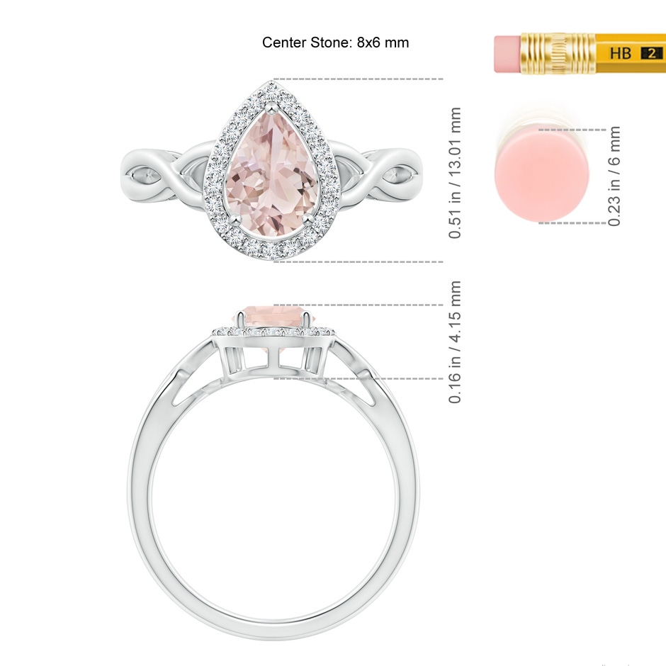 8x6mm A Pear-Shaped Morganite Halo Criss Cross Ring in White Gold ruler