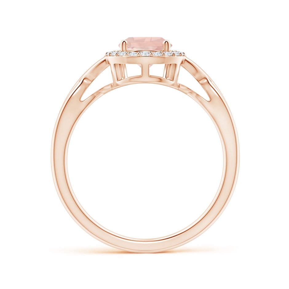 8x6mm AA Pear-Shaped Morganite Halo Criss Cross Ring in Rose Gold side 1