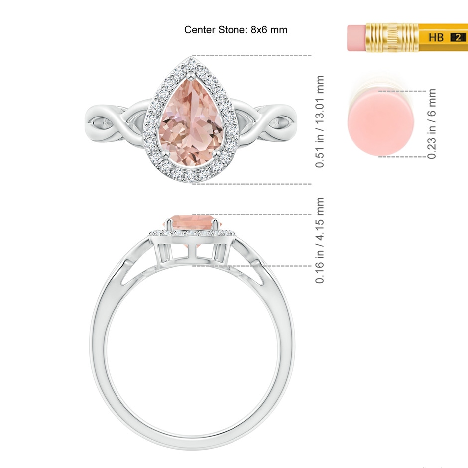 8x6mm AAA Pear-Shaped Morganite Halo Criss Cross Ring in White Gold ruler