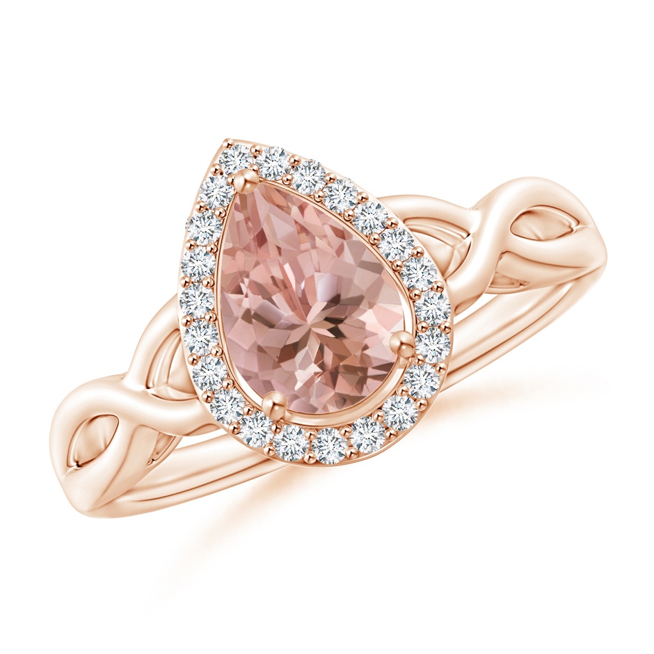 8x6mm AAAA Pear-Shaped Morganite Halo Criss Cross Ring in Rose Gold 
