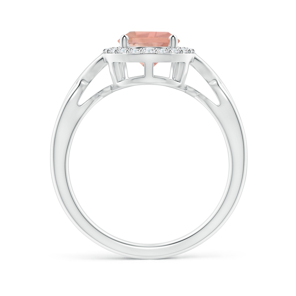 9x7mm AAAA Pear-Shaped Morganite Halo Criss Cross Ring in P950 Platinum Side 1