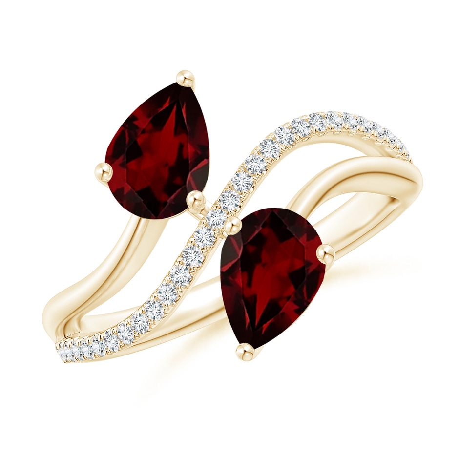 7x5mm AA Pear-Shaped Garnet Two-Stone Bypass Ring in Yellow Gold 