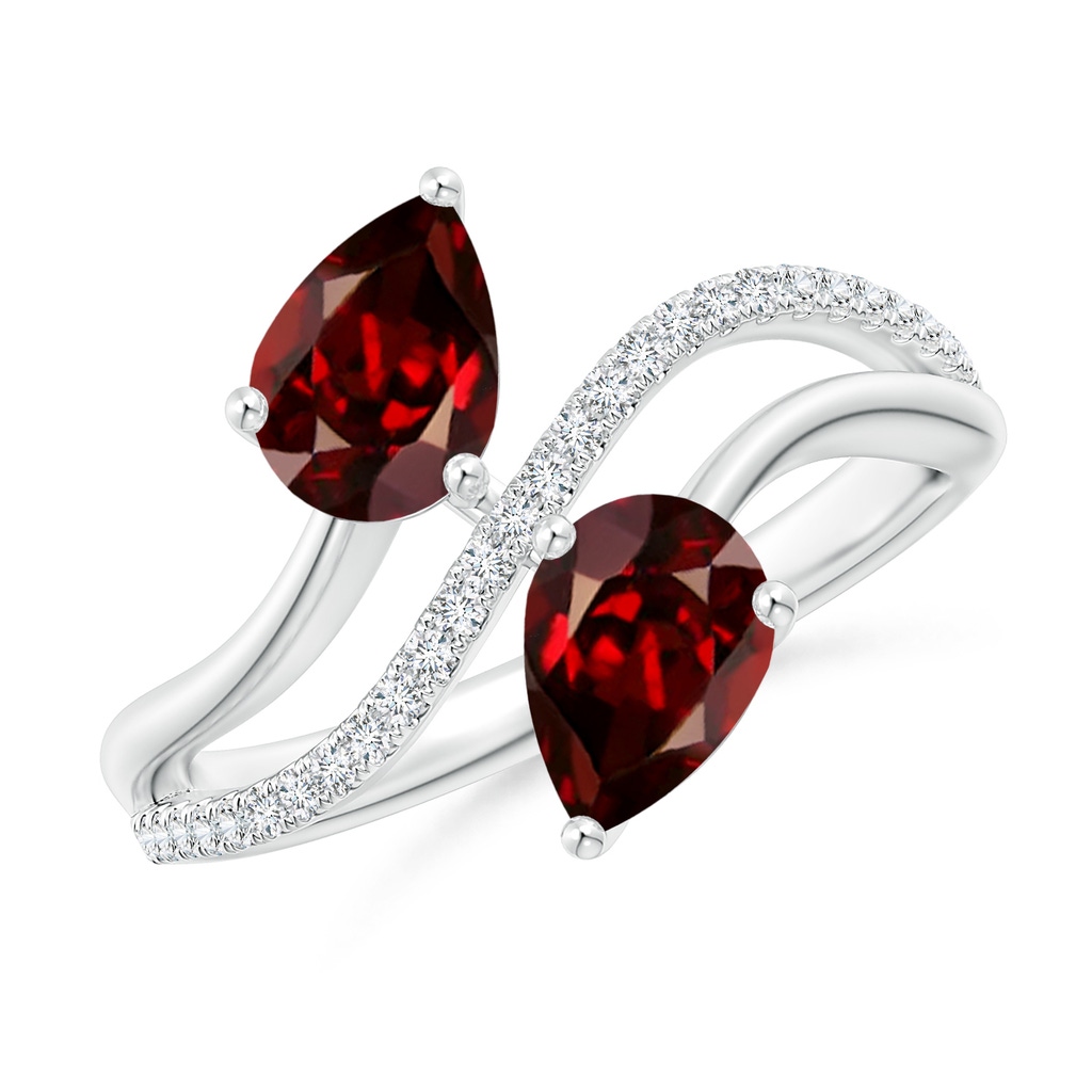 7x5mm AAAA Pear-Shaped Garnet Two-Stone Bypass Ring in P950 Platinum