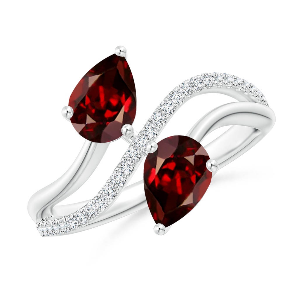 7x5mm AAAA Pear-Shaped Garnet Two-Stone Bypass Ring in White Gold