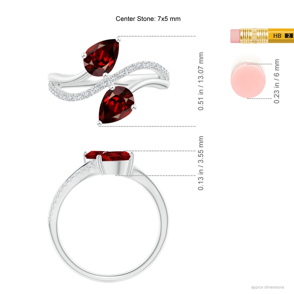 7x5mm AAAA Pear-Shaped Garnet Two-Stone Bypass Ring in White Gold ruler