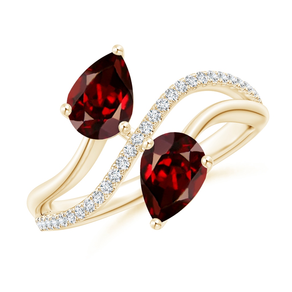 7x5mm AAAA Pear-Shaped Garnet Two-Stone Bypass Ring in Yellow Gold