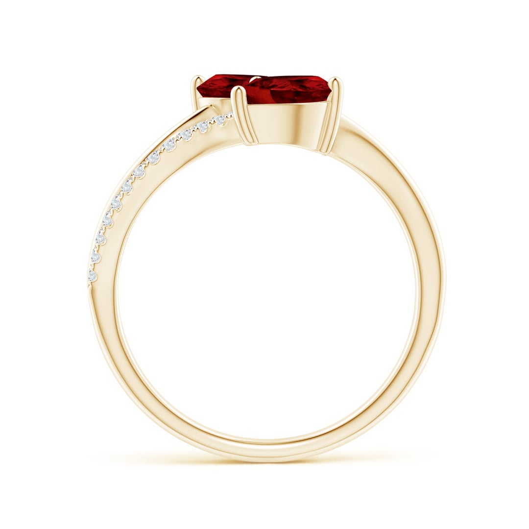 7x5mm AAAA Pear-Shaped Garnet Two-Stone Bypass Ring in Yellow Gold - side 1