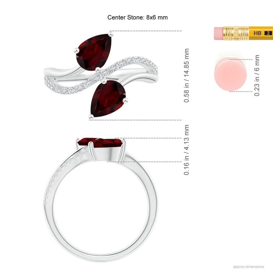 8x6mm A Pear-Shaped Garnet Two-Stone Bypass Ring in White Gold ruler