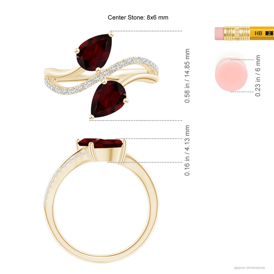 8x6mm A Pear-Shaped Garnet Two-Stone Bypass Ring in Yellow Gold ruler