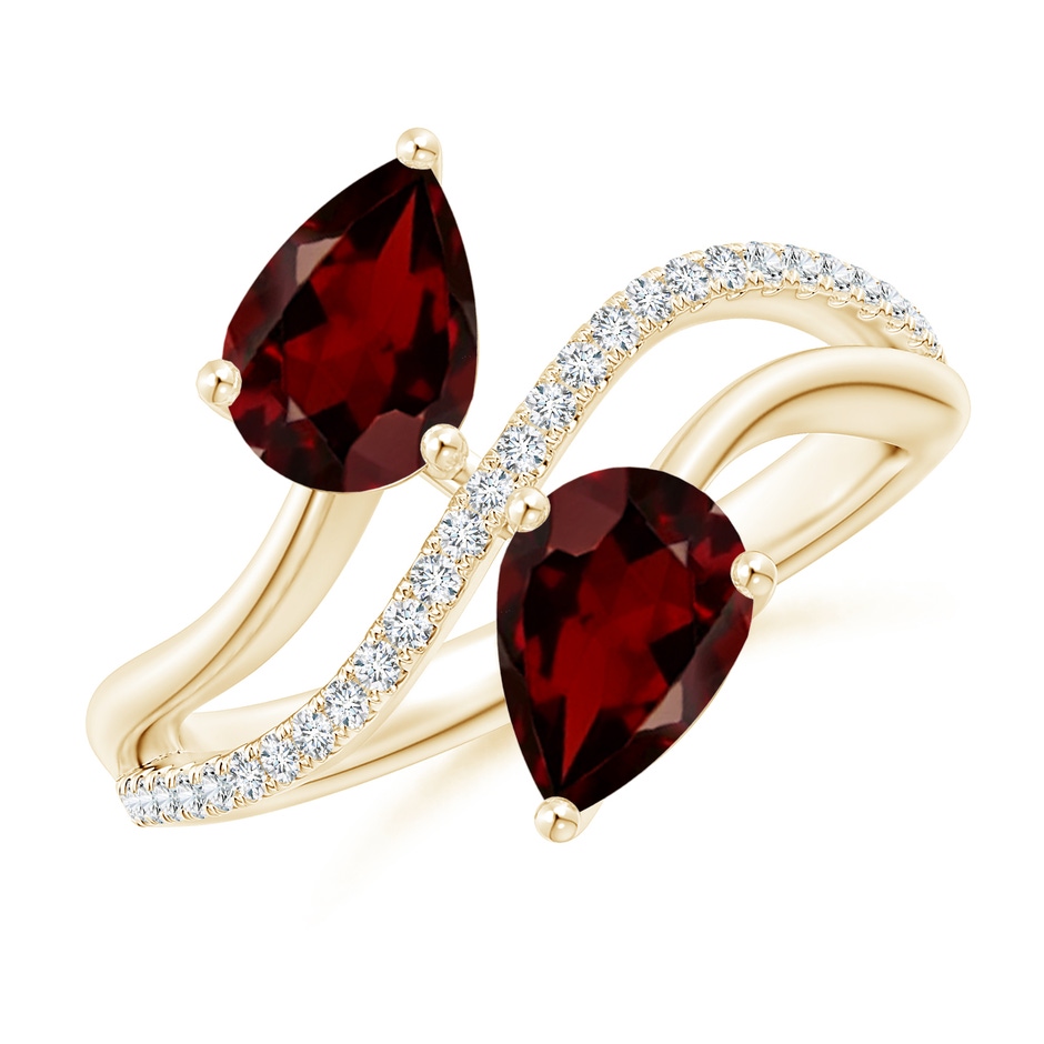 8x6mm AAA Pear-Shaped Garnet Two-Stone Bypass Ring in Yellow Gold 