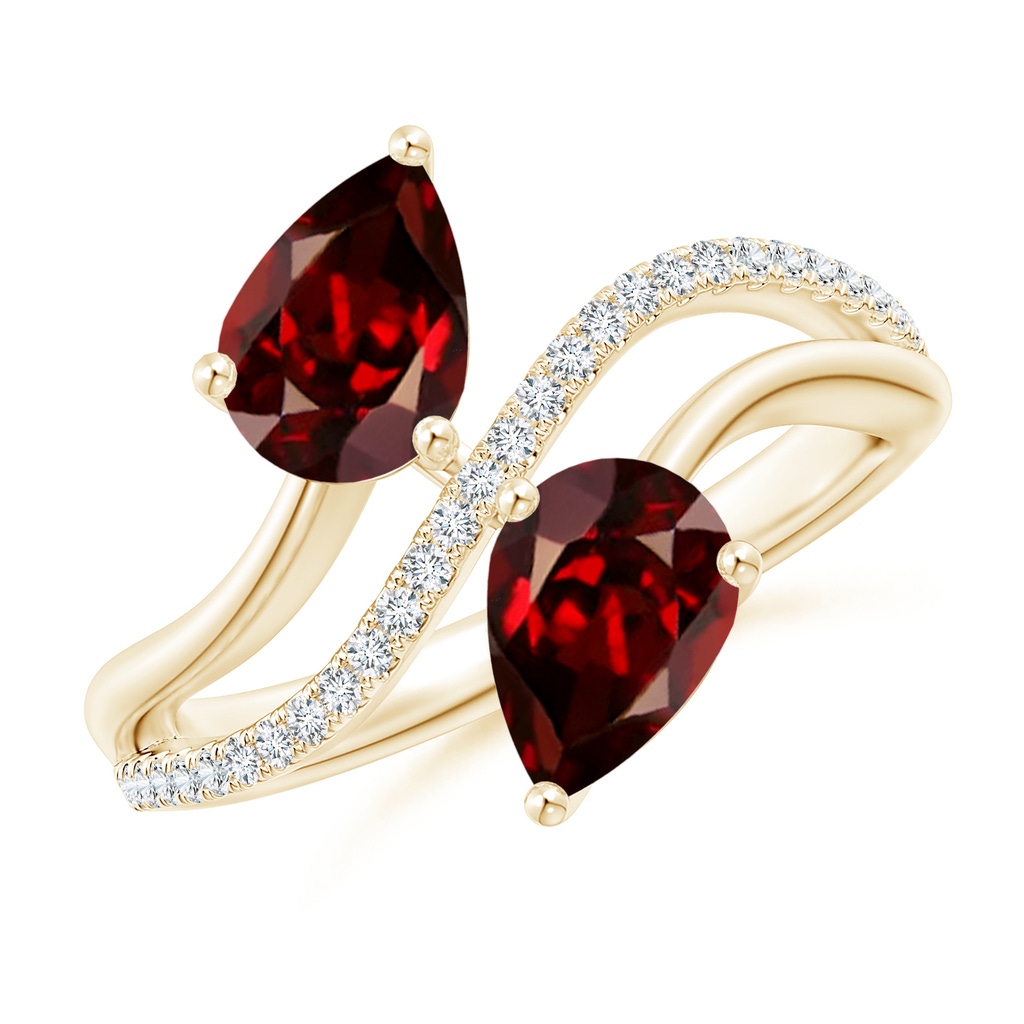8x6mm AAAA Pear-Shaped Garnet Two-Stone Bypass Ring in Yellow Gold
