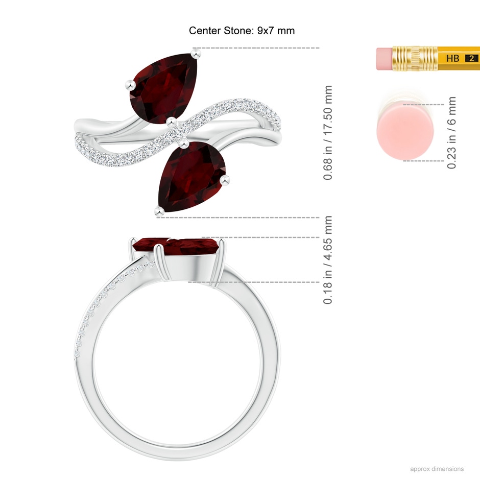9x7mm A Pear-Shaped Garnet Two-Stone Bypass Ring in White Gold ruler
