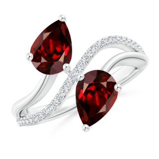 9x7mm AAAA Pear-Shaped Garnet Two-Stone Bypass Ring in P950 Platinum