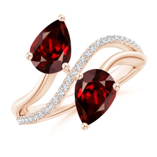 9x7mm AAAA Pear-Shaped Garnet Two-Stone Bypass Ring in Rose Gold