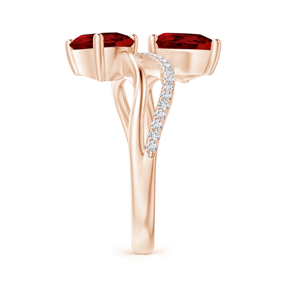 9x7mm AAAA Pear-Shaped Garnet Two-Stone Bypass Ring in Rose Gold side 2