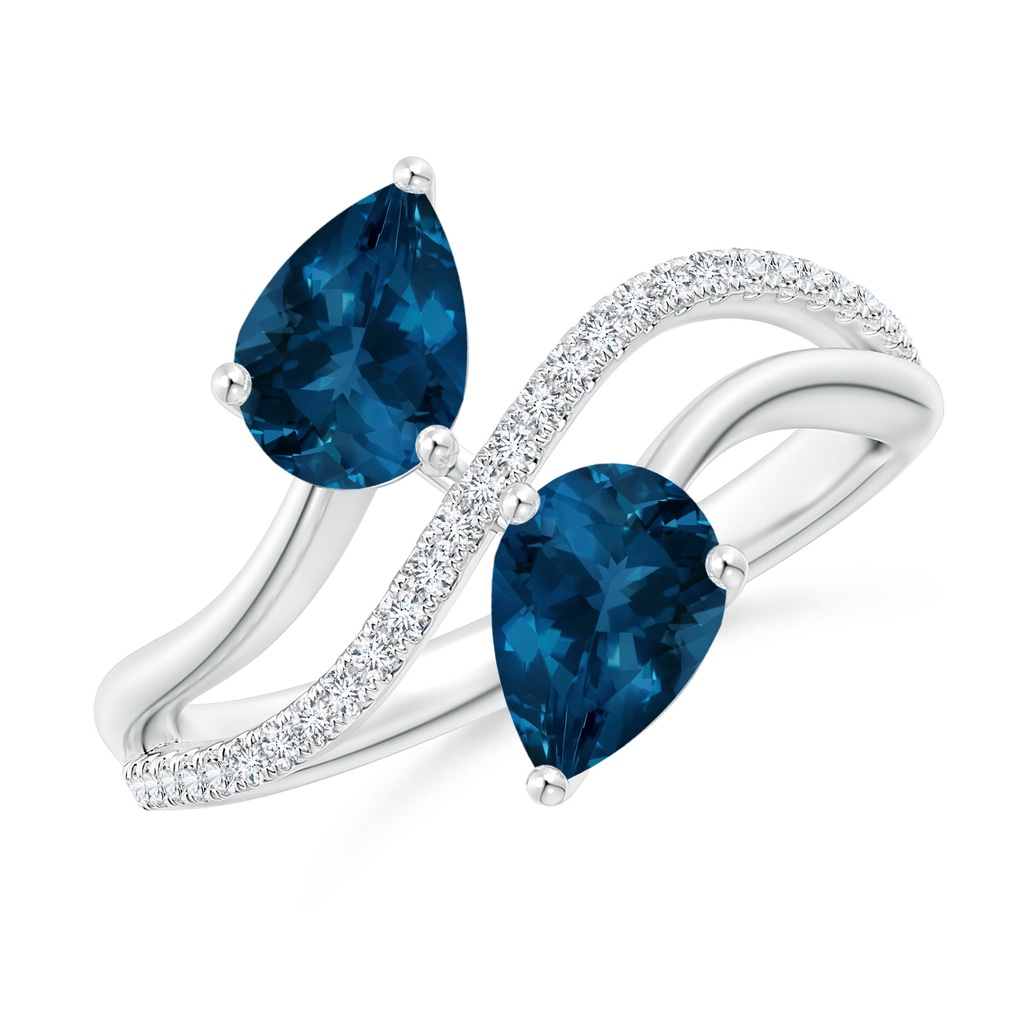 7x5mm AAA Pear-Shaped London Blue Topaz Two-Stone Bypass Ring in White Gold