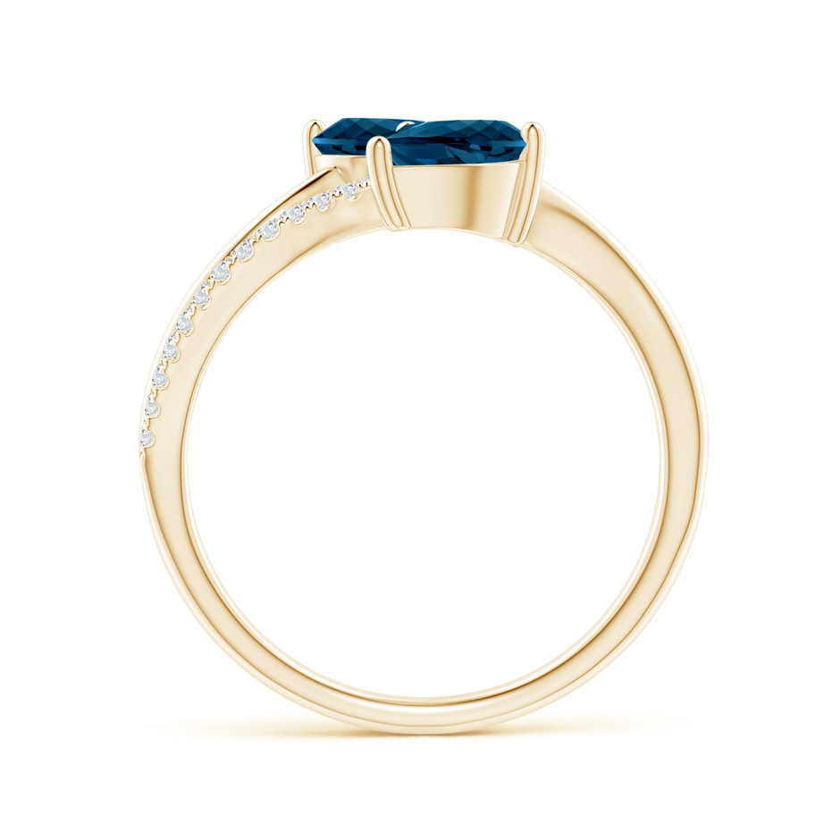 7x5mm AAAA Pear-Shaped London Blue Topaz Two-Stone Bypass Ring in Yellow Gold side 1