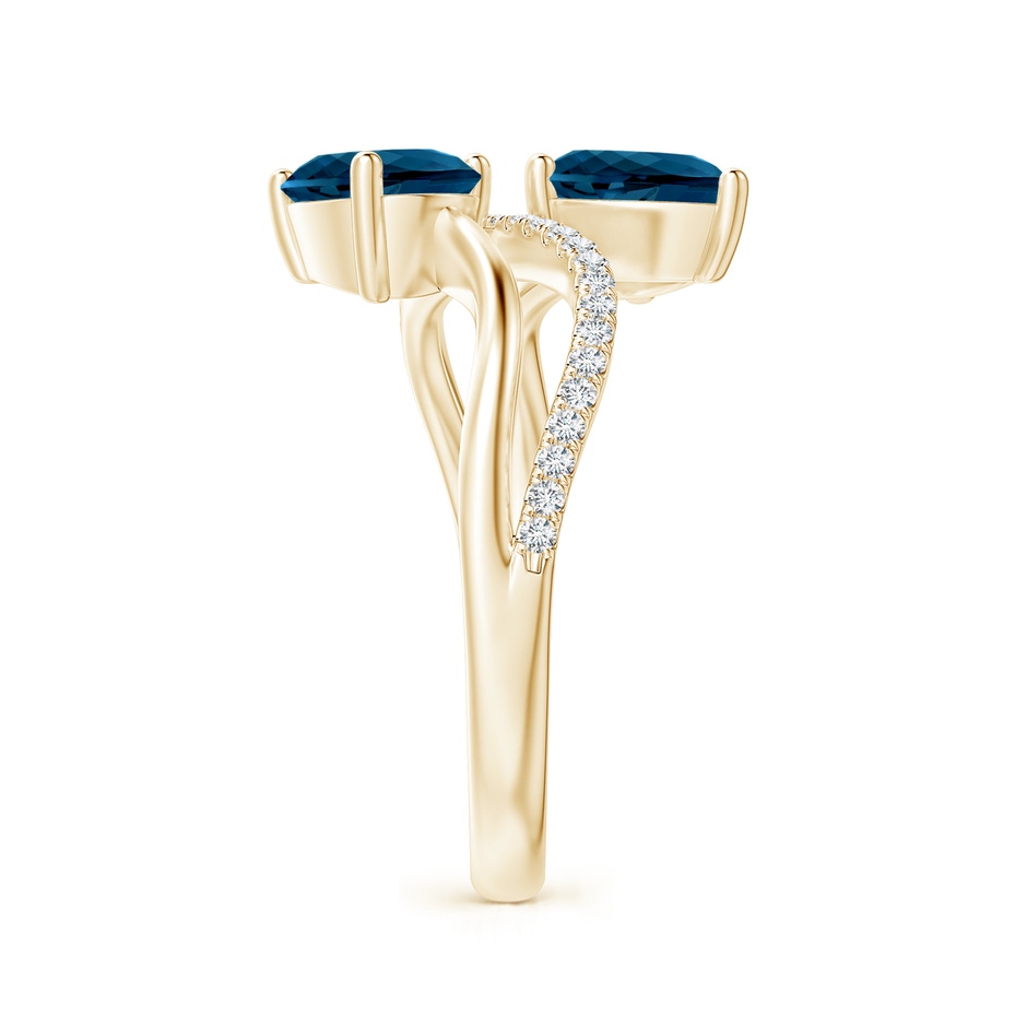 7x5mm AAAA Pear-Shaped London Blue Topaz Two-Stone Bypass Ring in Yellow Gold side 2