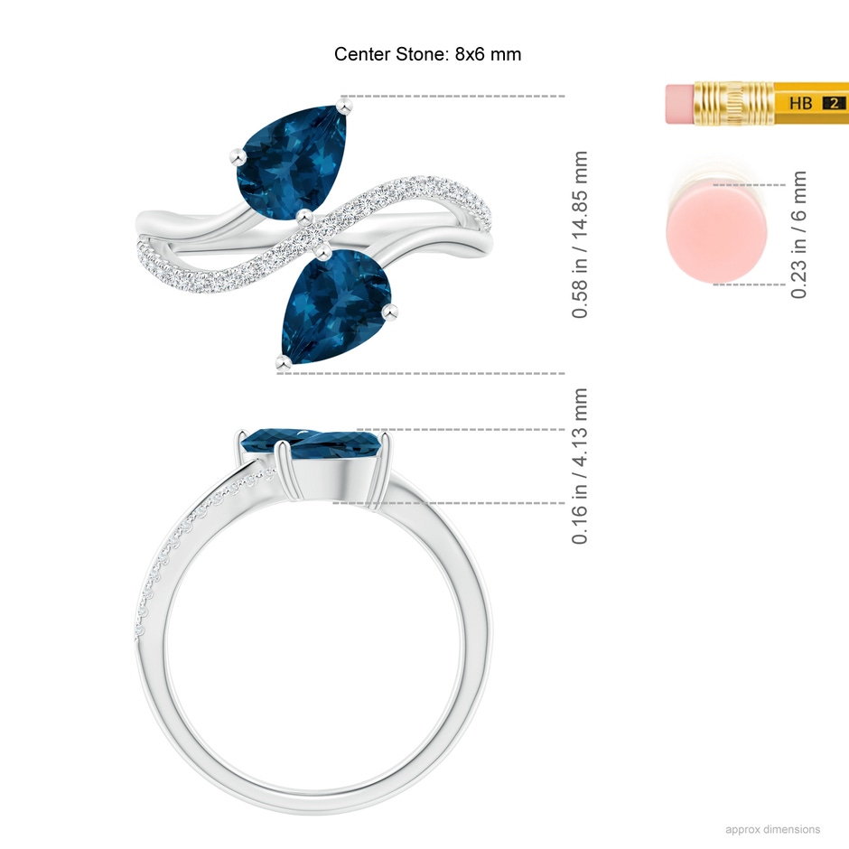 8x6mm AAA Pear-Shaped London Blue Topaz Two-Stone Bypass Ring in White Gold ruler