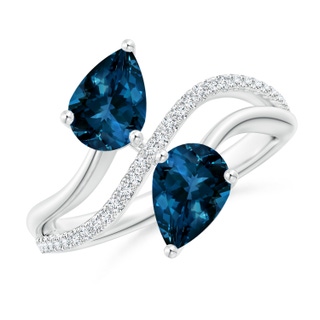 8x6mm AAAA Pear-Shaped London Blue Topaz Two-Stone Bypass Ring in P950 Platinum