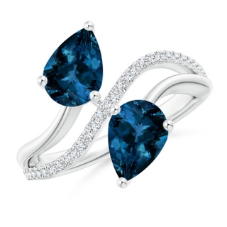 9x7mm AAAA Pear-Shaped London Blue Topaz Two-Stone Bypass Ring in P950 Platinum