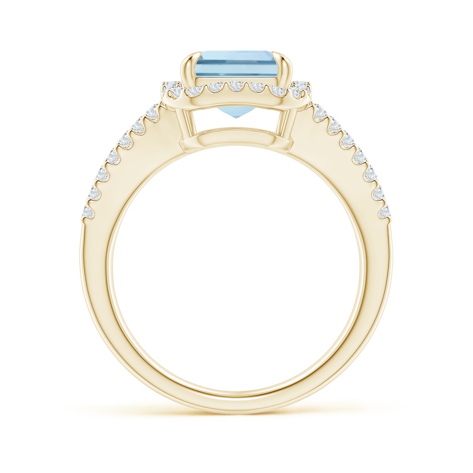 10x8mm AA Emerald-Cut Aquamarine Split Shank Halo Ring in Yellow Gold side 199