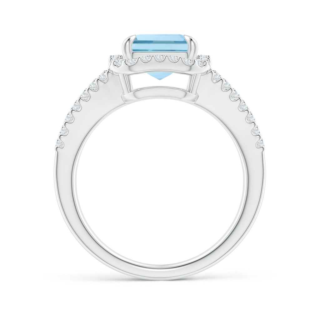10x8mm AAA Emerald-Cut Aquamarine Split Shank Halo Ring in White Gold - side 199