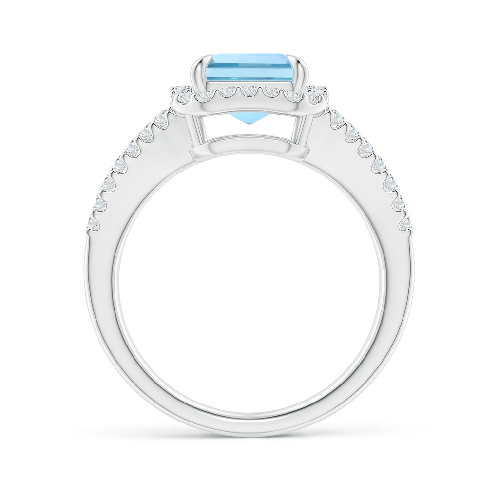 10x8mm AAAA Emerald-Cut Aquamarine Split Shank Halo Ring in P950 Platinum - side 199