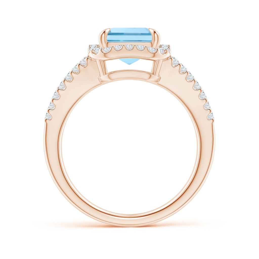 10x8mm AAAA Emerald-Cut Aquamarine Split Shank Halo Ring in Rose Gold - side 199