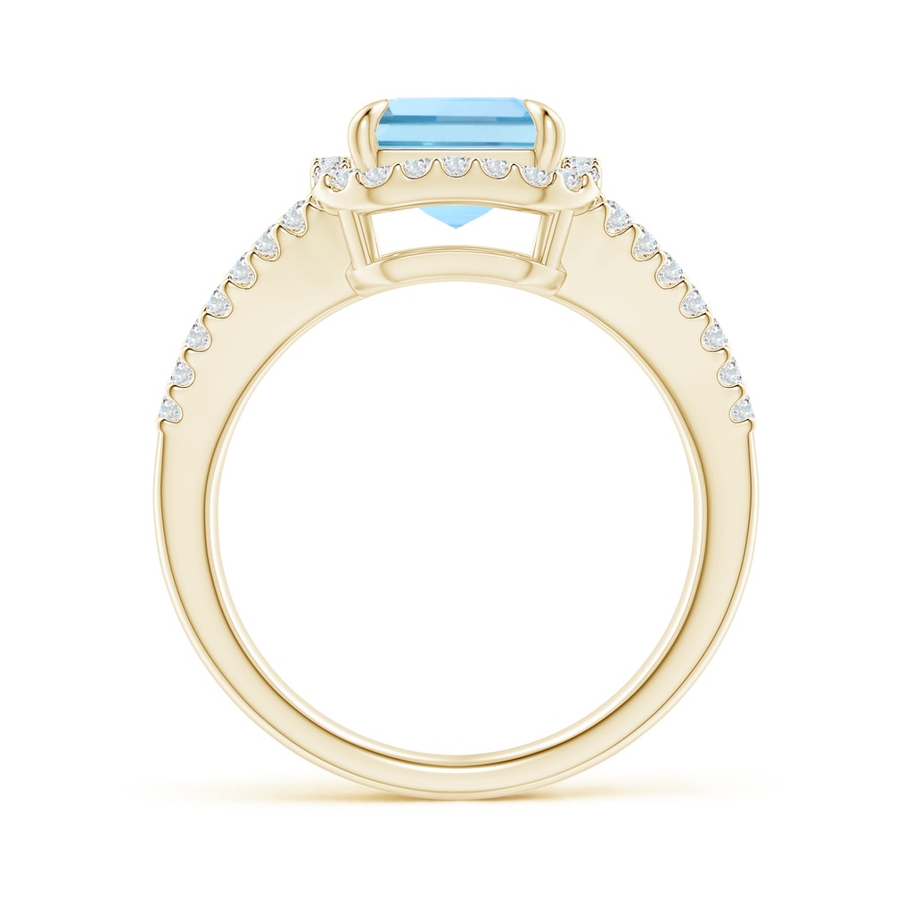 10x8mm AAAA Emerald-Cut Aquamarine Split Shank Halo Ring in Yellow Gold - side 199