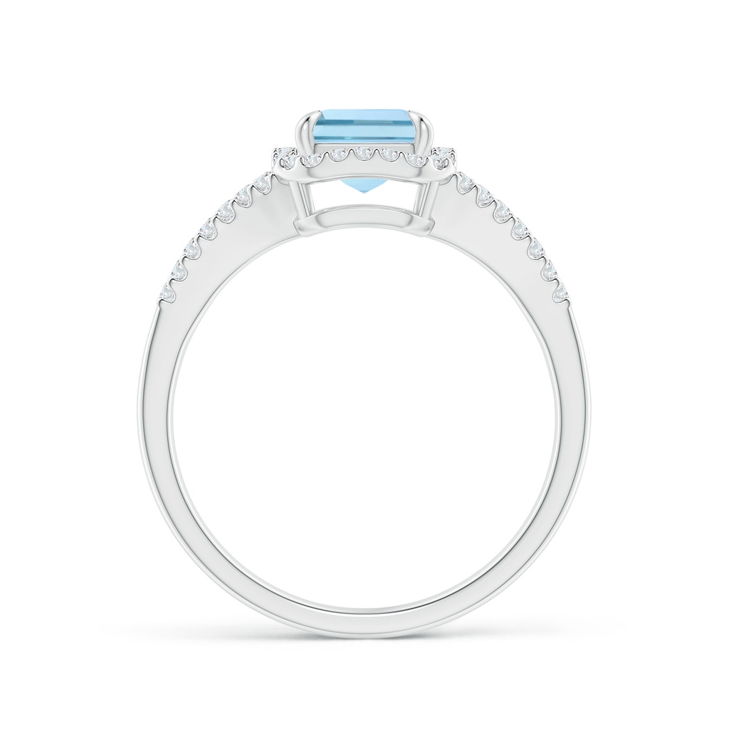 8x6mm AAA Emerald-Cut Aquamarine Split Shank Halo Ring in 18K White Gold - side 199