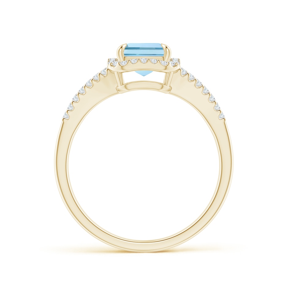 8x6mm AAA Emerald-Cut Aquamarine Split Shank Halo Ring in Yellow Gold side 199