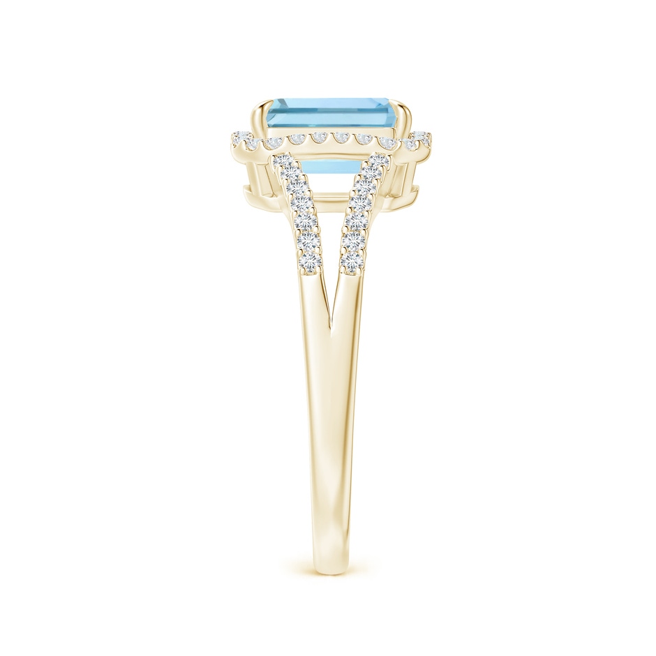 8x6mm AAA Emerald-Cut Aquamarine Split Shank Halo Ring in Yellow Gold side 299