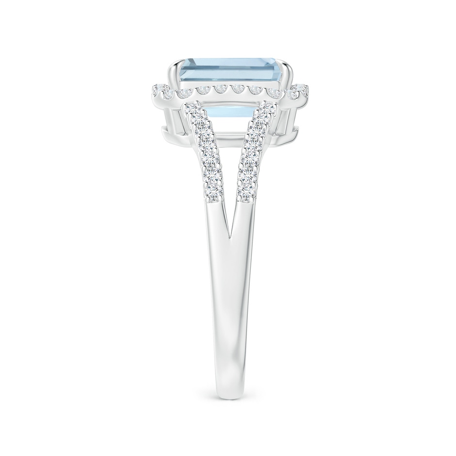 9x7mm A Emerald-Cut Aquamarine Split Shank Halo Ring in 18K White Gold side 299