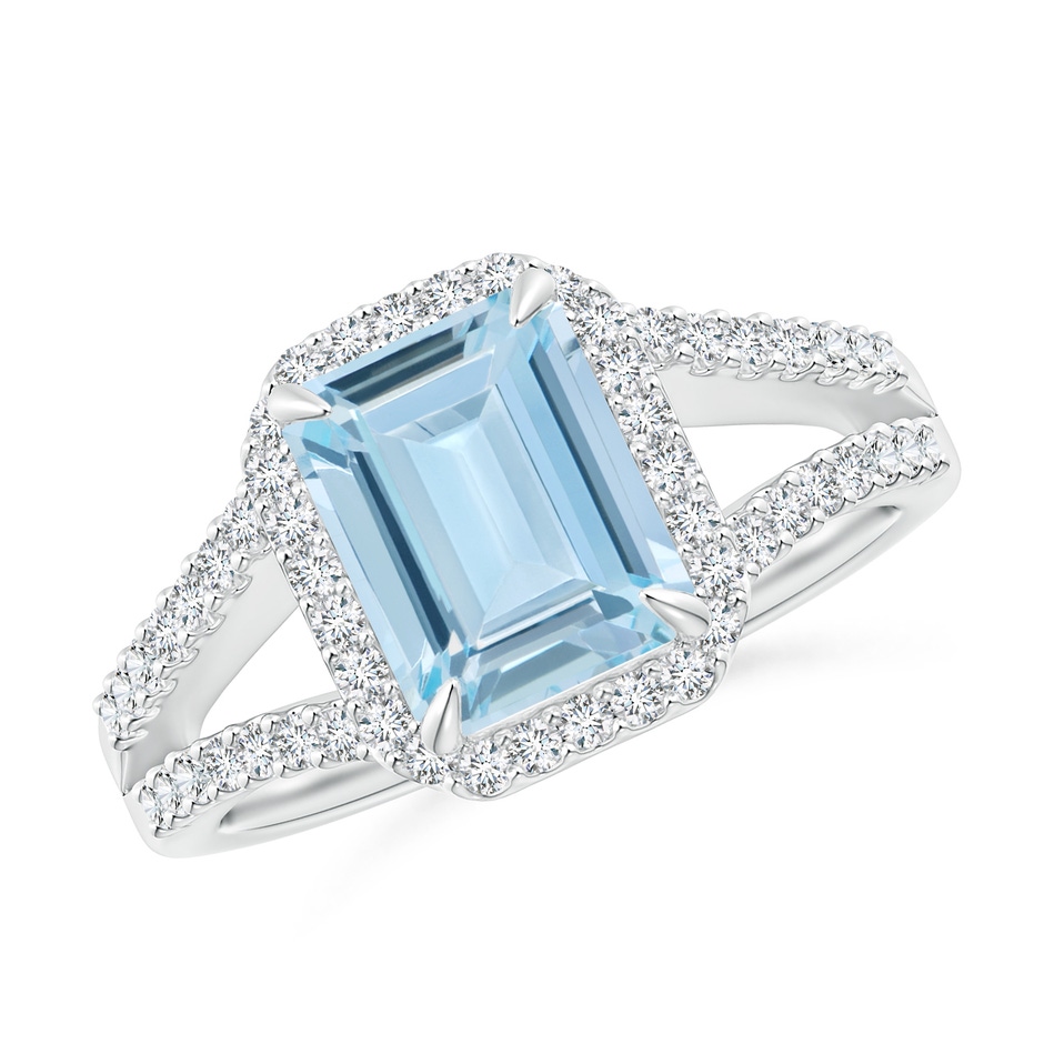 9x7mm AA Emerald-Cut Aquamarine Split Shank Halo Ring in P950 Platinum 