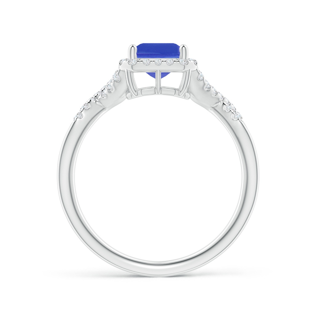 8x6mm AAA Emerald-Cut Tanzanite Criss Cross Ring with Diamond Halo in White Gold Side 1