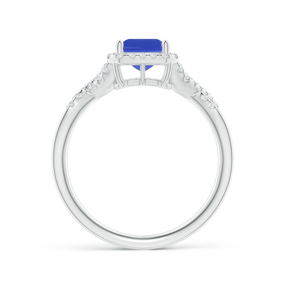 8x6mm AAA Emerald-Cut Tanzanite Criss Cross Ring with Diamond Halo in White Gold side 1