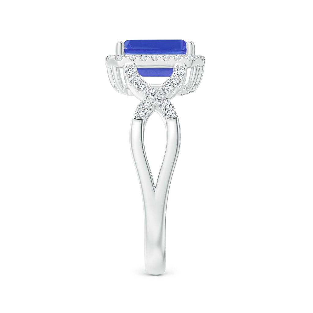 8x6mm AAA Emerald-Cut Tanzanite Criss Cross Ring with Diamond Halo in White Gold Side 2