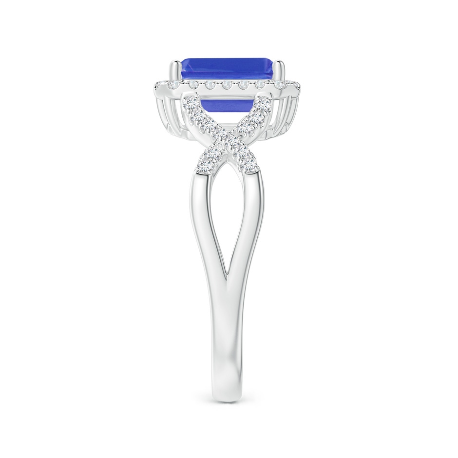 8x6mm AAA Emerald-Cut Tanzanite Criss Cross Ring with Diamond Halo in White Gold side 2